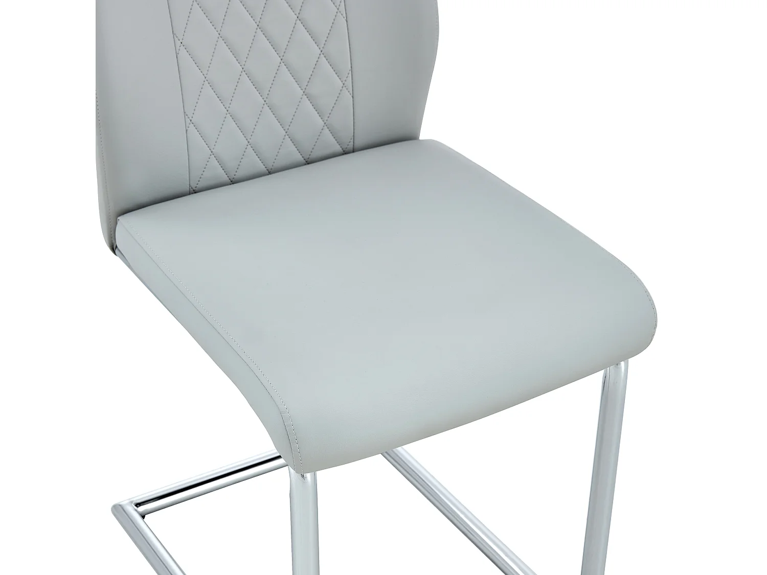 Lot de 4 chaises en simili cuir PU gris clair - Pieds métal argenté antidérapants