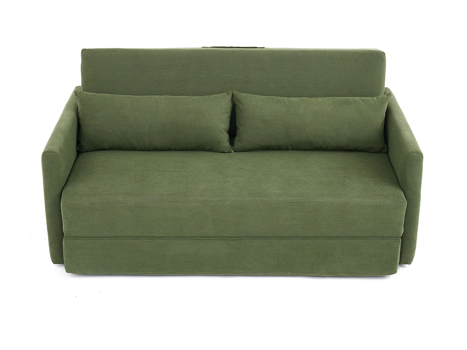 Canapé convertible 2 places en tissu velours côtelé avec 2 poches et 2 coussins - Vert