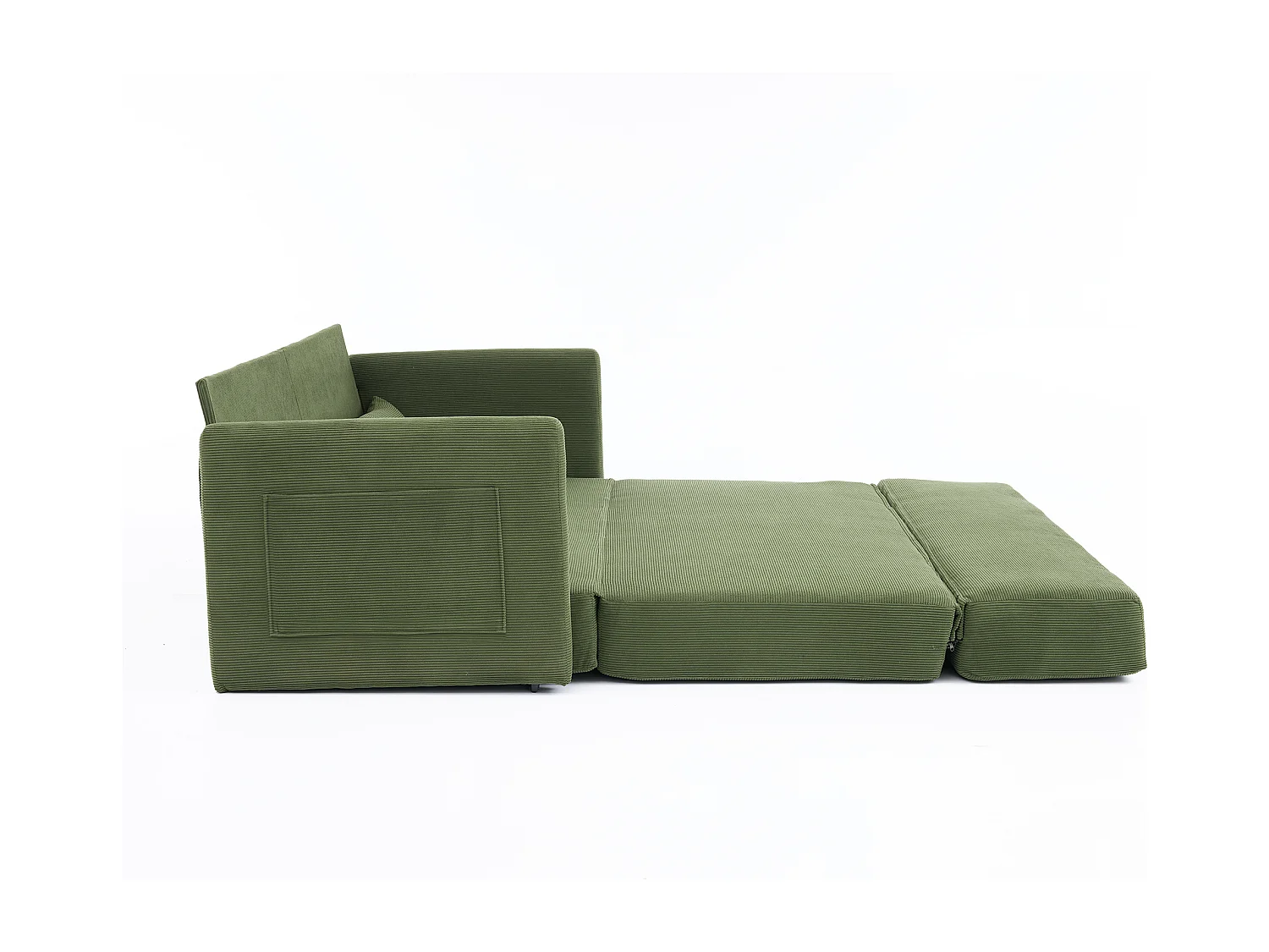 Canapé convertible 2 places en tissu velours côtelé avec 2 poches et 2 coussins - Vert