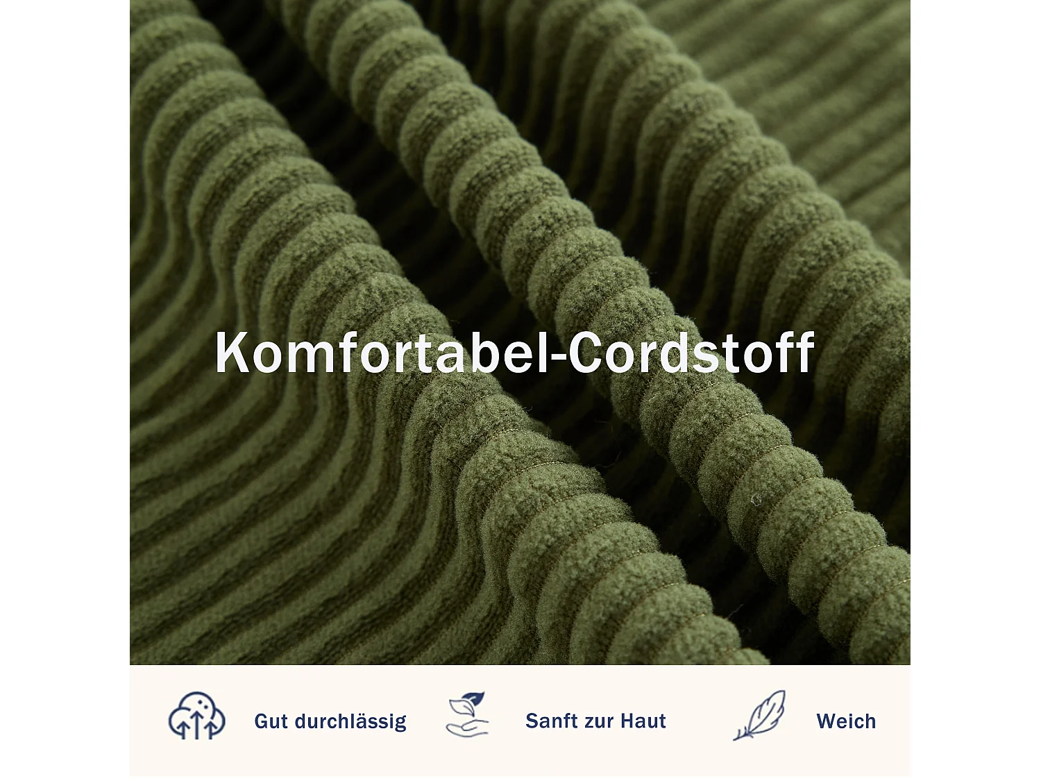 Canapé convertible 2 places en tissu velours côtelé avec 2 poches et 2 coussins - Vert