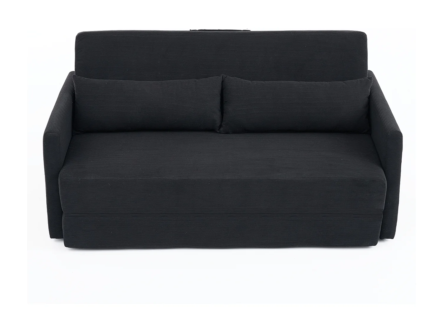 Canapé convertible 2 places en tissu velours côtelé avec 2 poches et 2 coussins - Noir