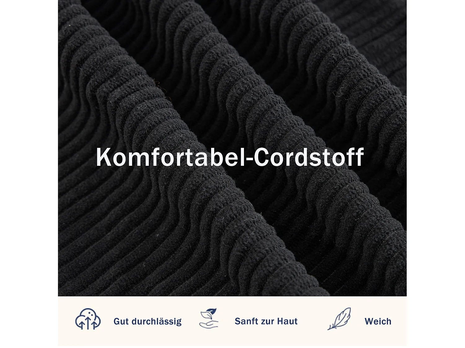 Canapé convertible 2 places en tissu velours côtelé avec 2 poches et 2 coussins - Noir