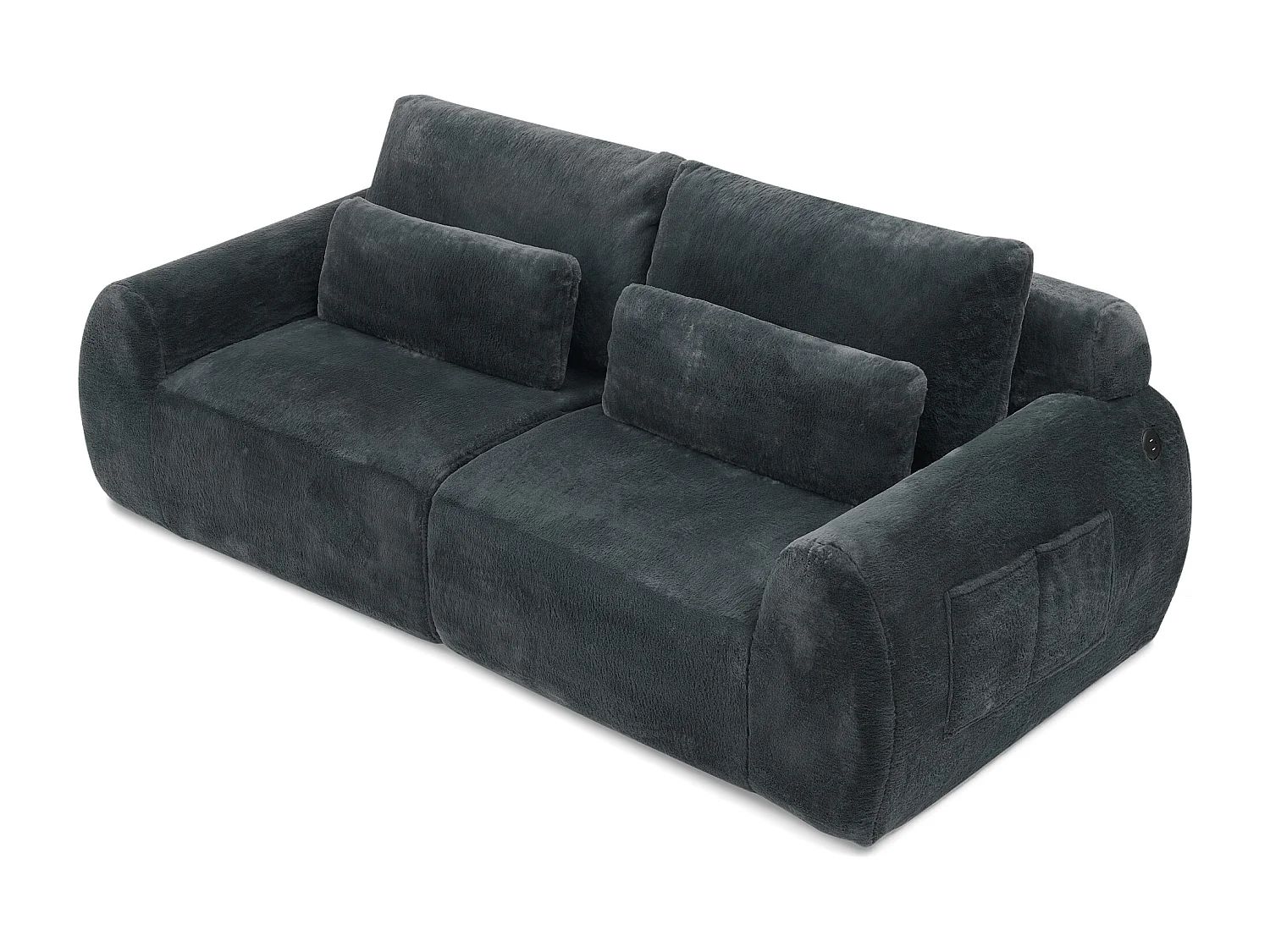 Canapé 2 places avec ports USB et poche latérale - Tissu gris, sans montage