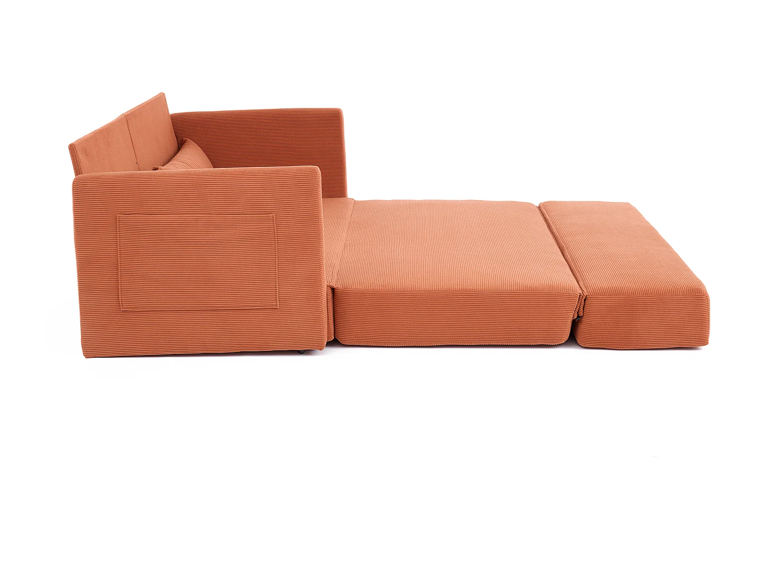 Canapé convertible 2 places en tissu velours côtelé avec 2 poches et 2 coussins - Orange