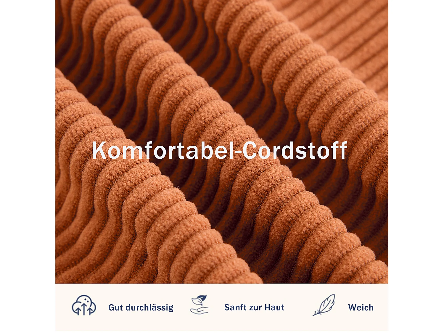 Canapé convertible 2 places en tissu velours côtelé avec 2 poches et 2 coussins - Orange