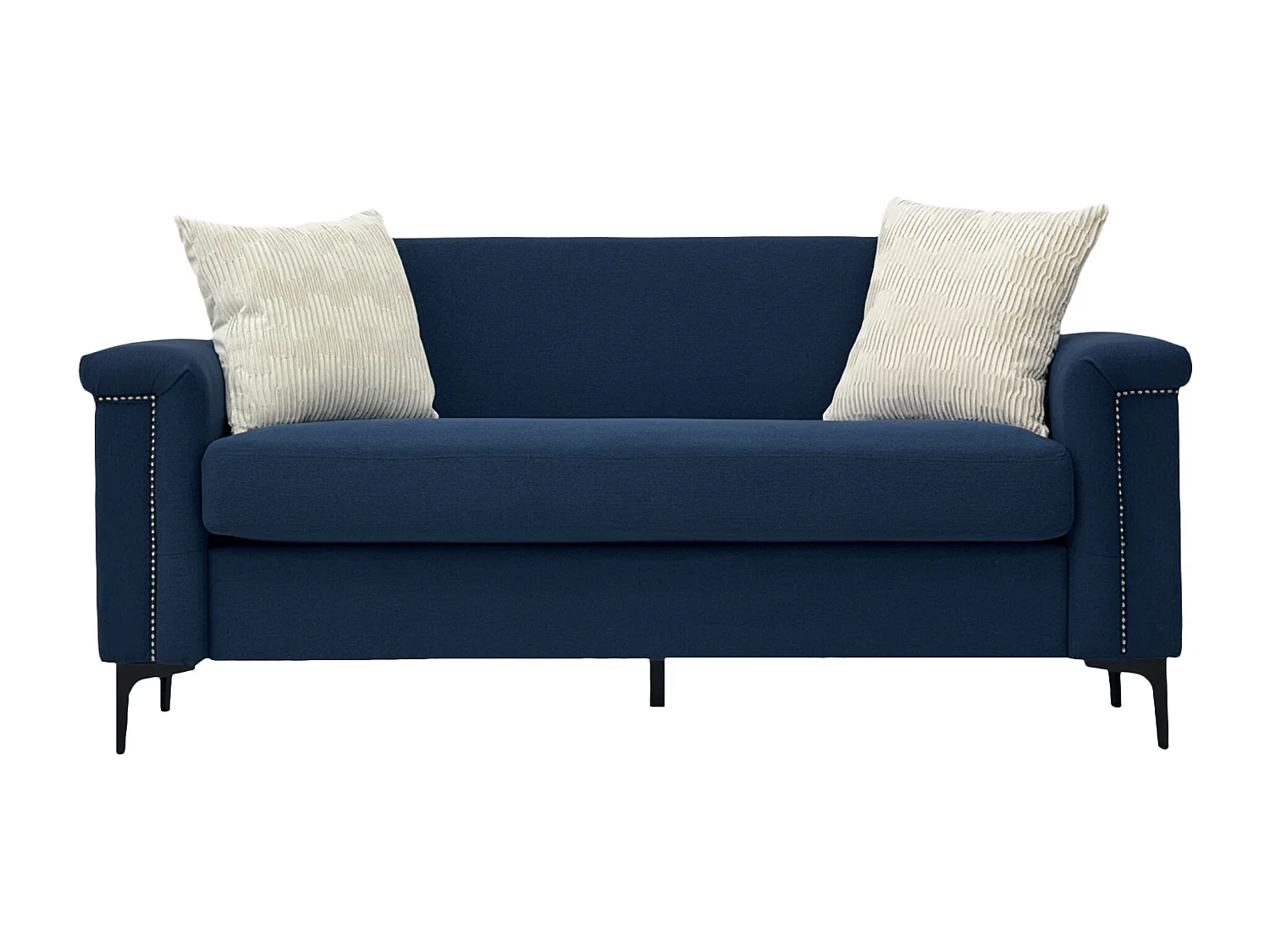 Canapé 2 places en lin bleu - Structure en bois et pieds métal