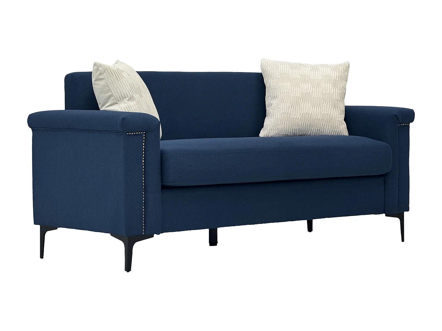 Canapé 2 places en lin bleu - Structure en bois et pieds métal