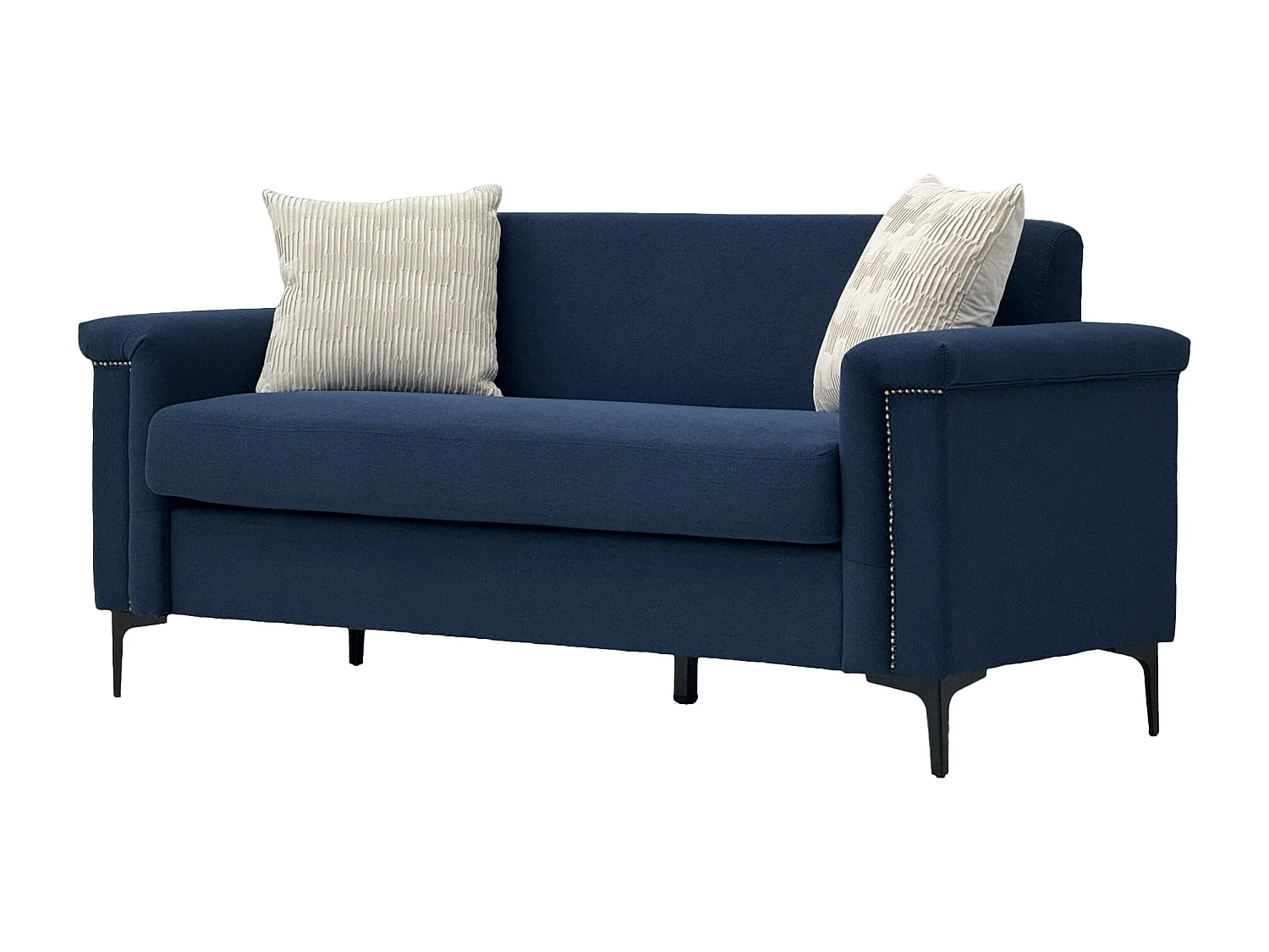 Canapé 2 places en lin bleu - Structure en bois et pieds métal