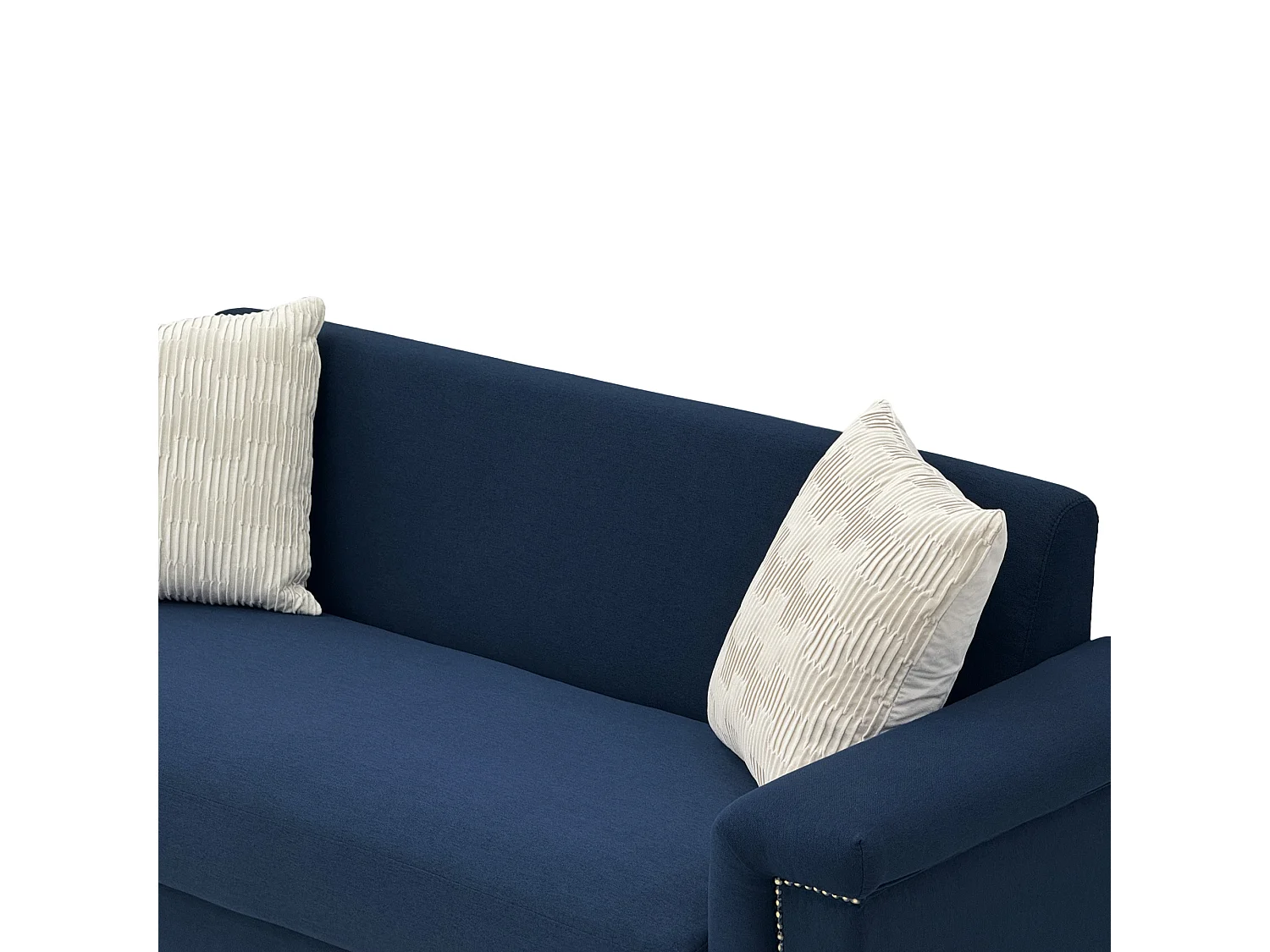 Canapé 2 places en lin bleu - Structure en bois et pieds métal