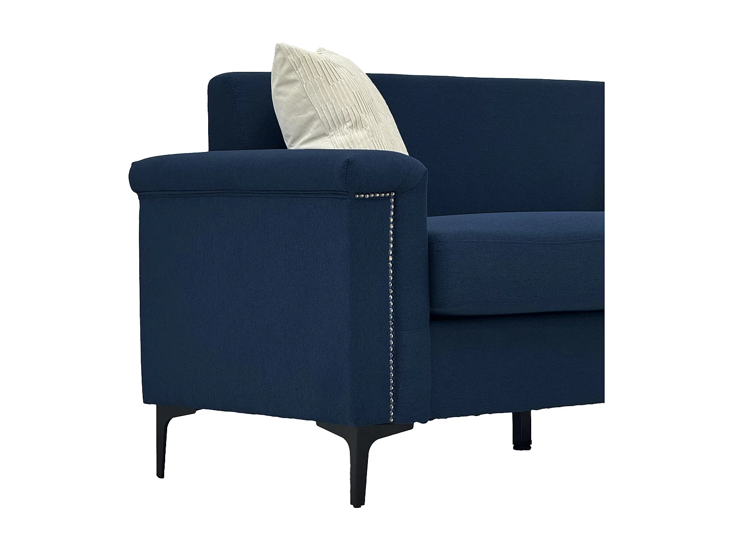 Canapé 2 places en lin bleu - Structure en bois et pieds métal