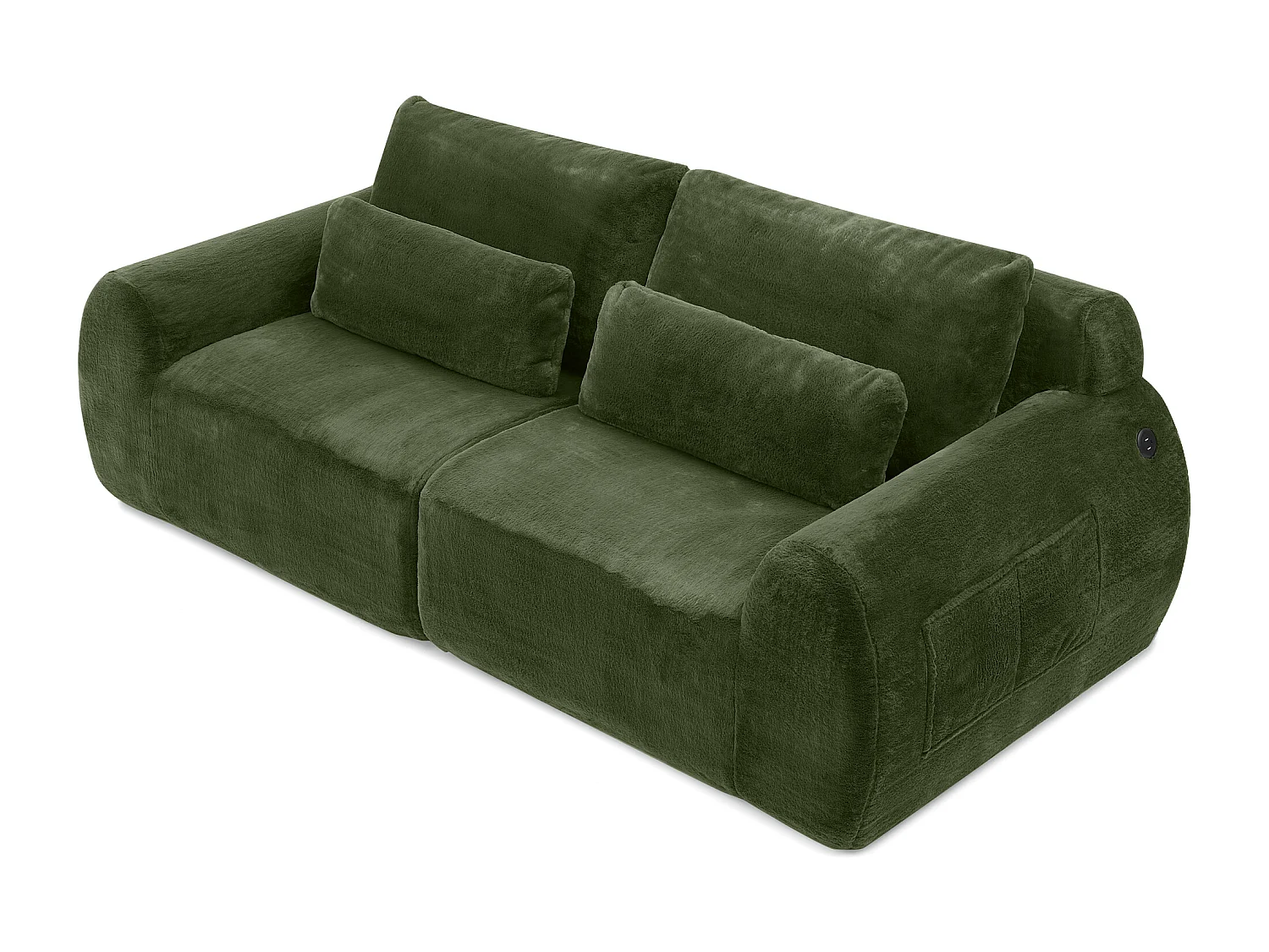 Canapé 2 places avec ports USB et poche latérale - Tissu vert, sans montage