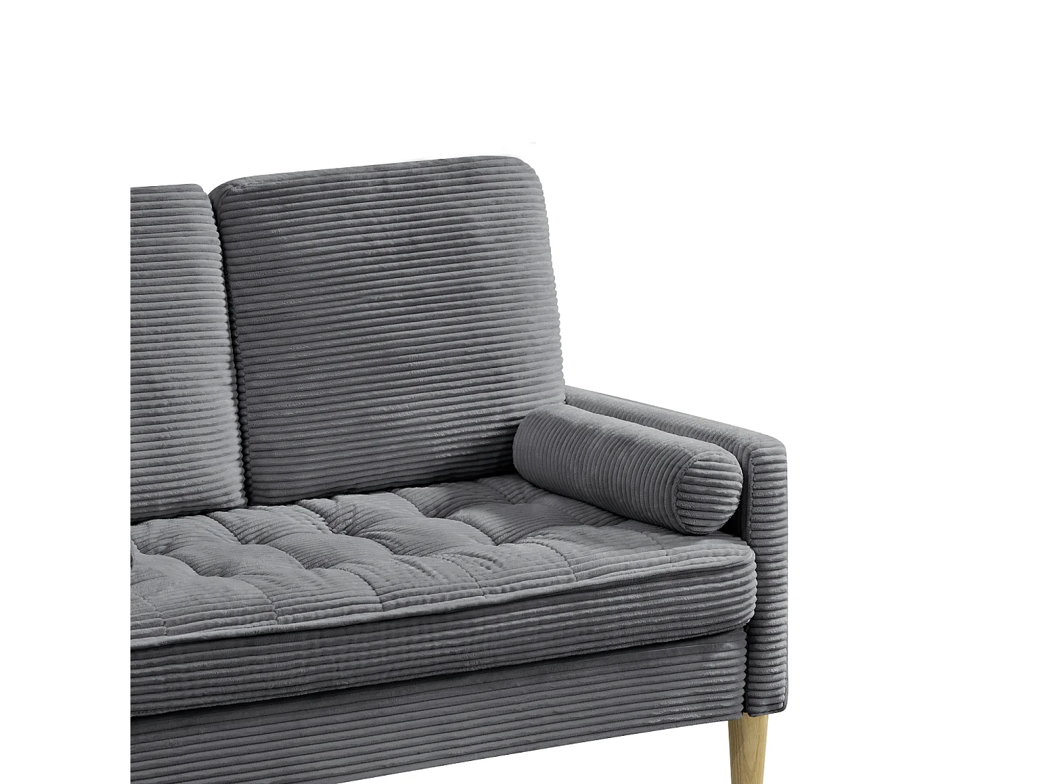 Canapé 2 places petite 121 cm en velours côtelé gris - Pieds en bois