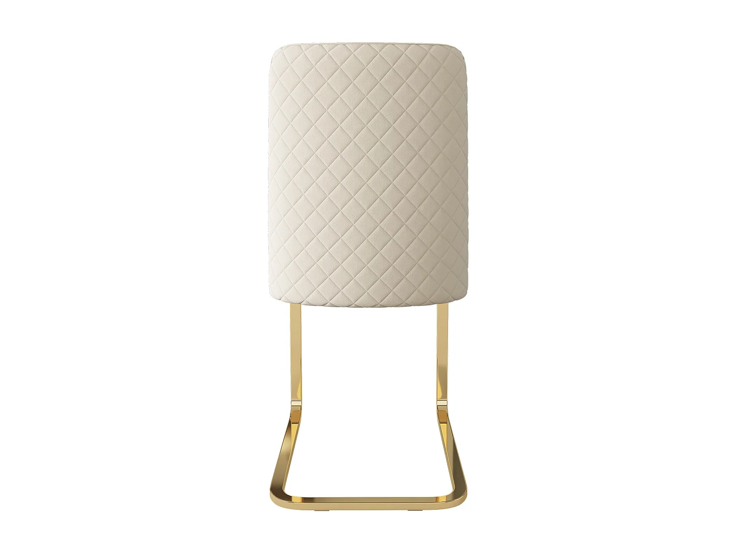 Lot de 6 chaises en velours beige - Pieds en métal doré - Dossier à motif losanges