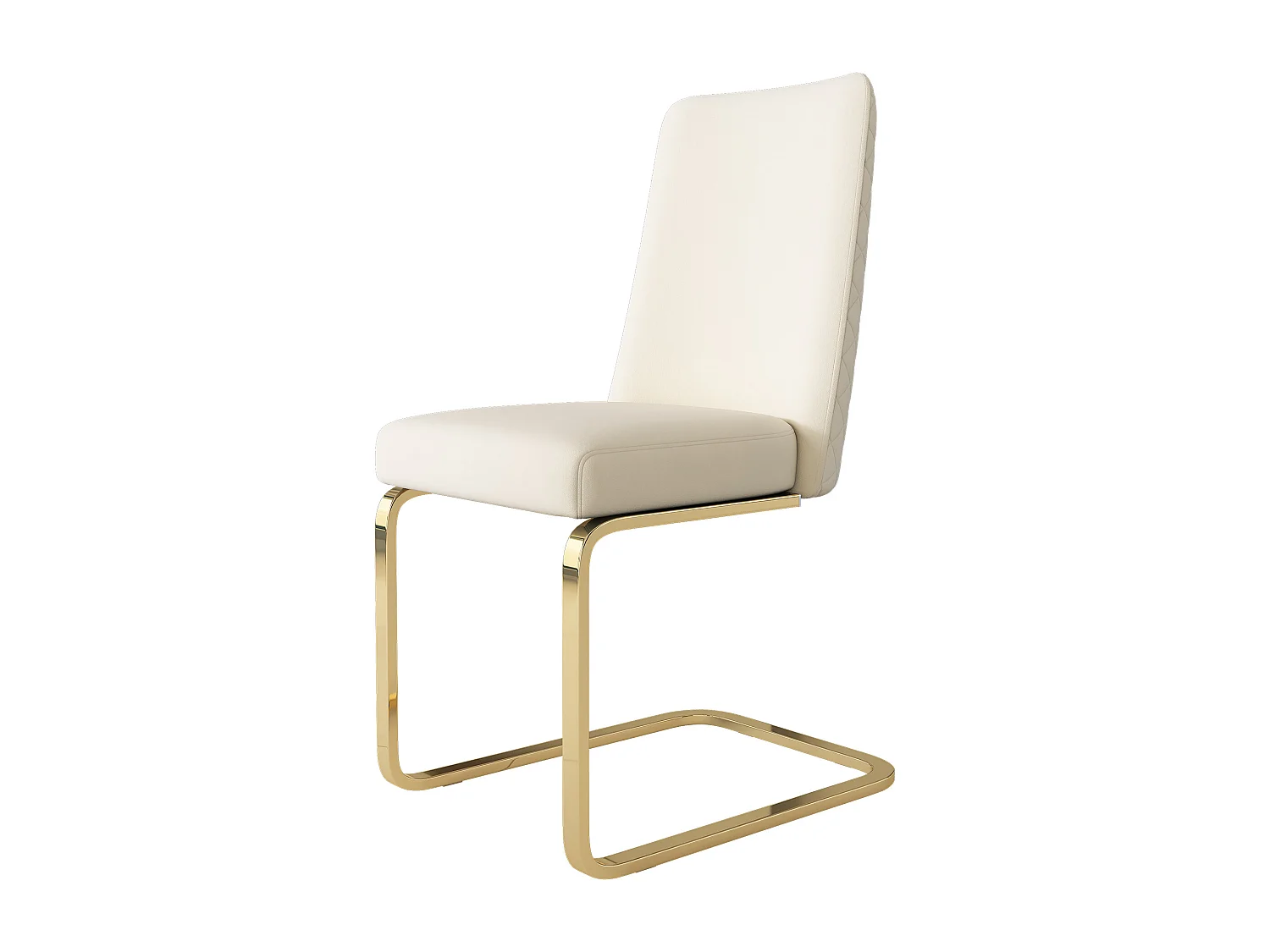 Lot de 6 chaises en velours beige - Pieds en métal doré - Dossier à motif losanges