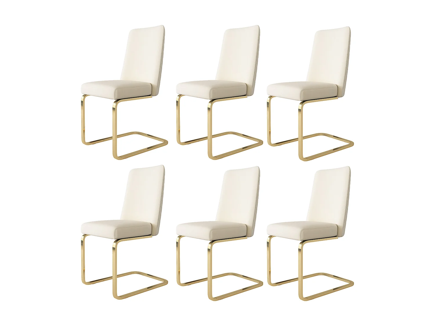 Lot de 6 chaises en velours beige - Pieds en métal doré - Dossier à motif losanges