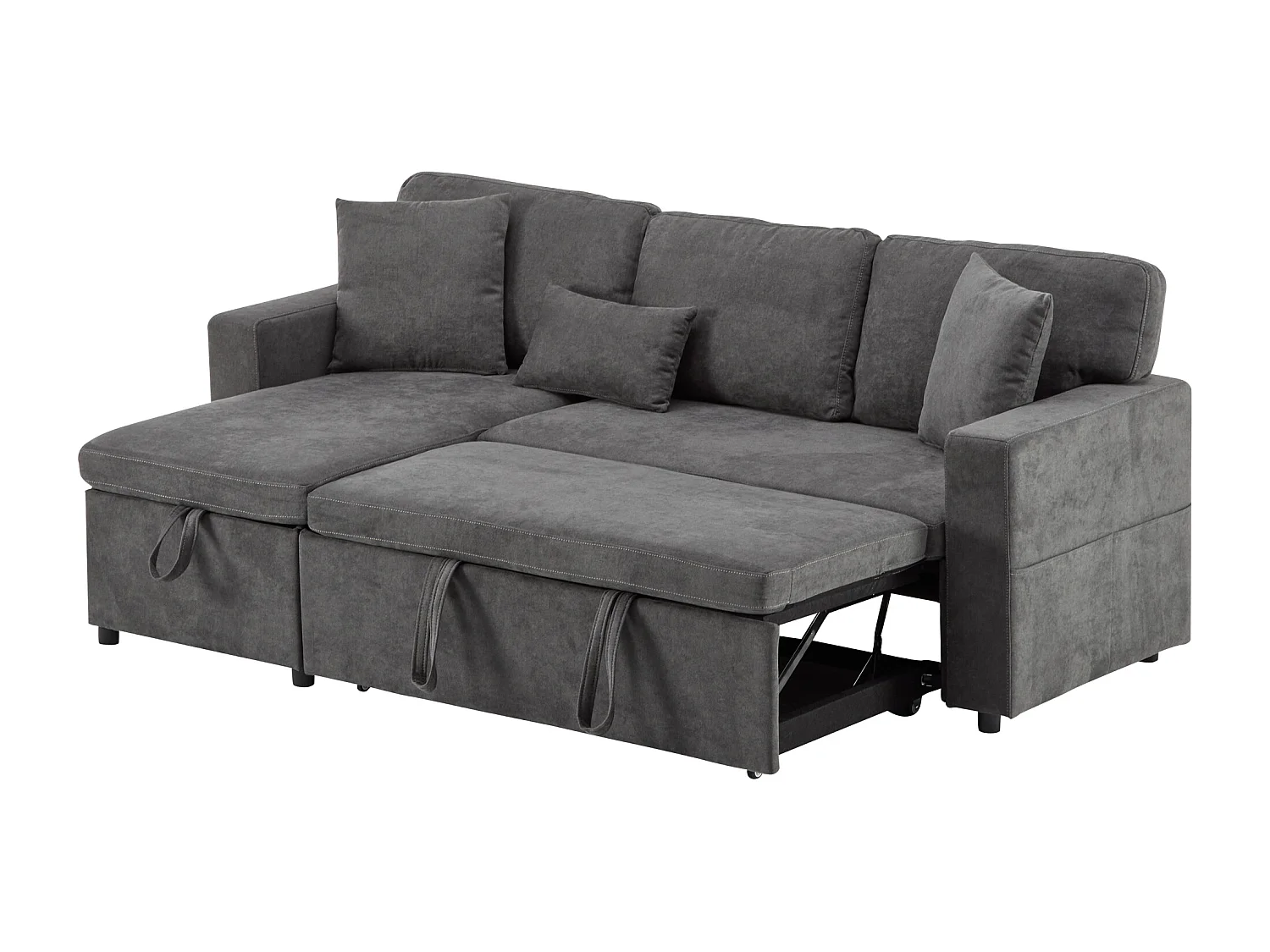 Canapé convertible 3 places en tissu Oxford avec rangement et port USB - Gris foncé