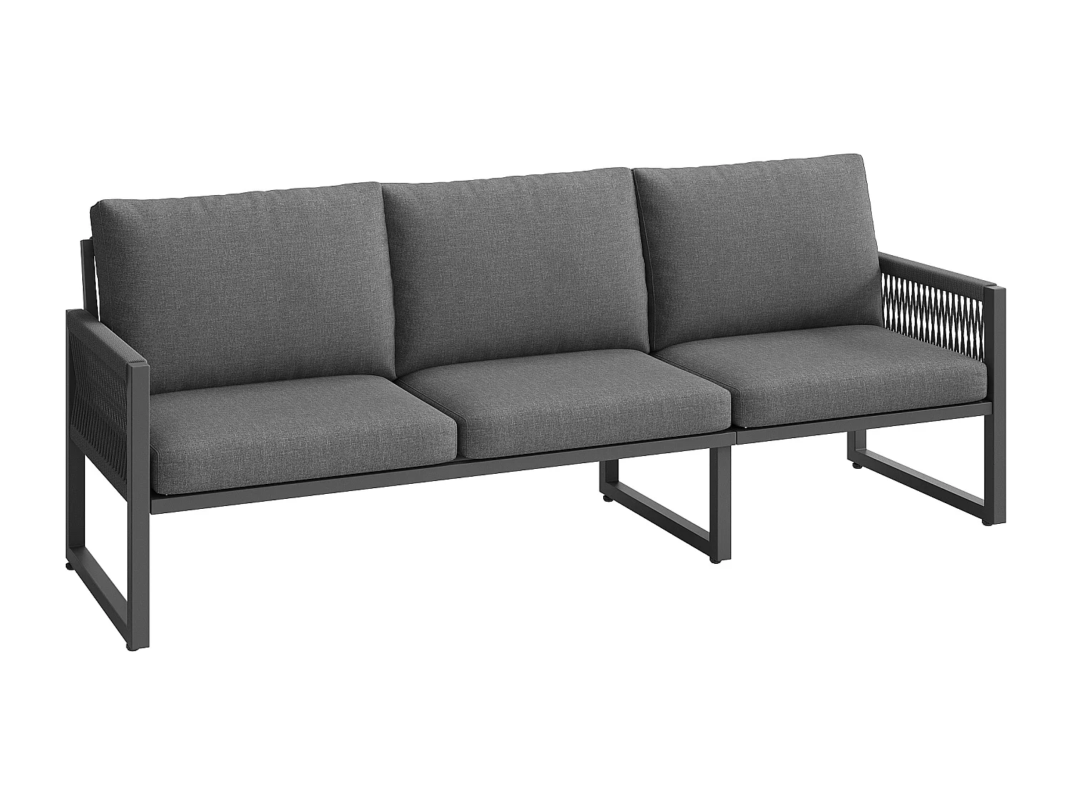 Conjunto de muebles de jardín gris para 6-7 personas + 1 mesa de centro - Metal y tela