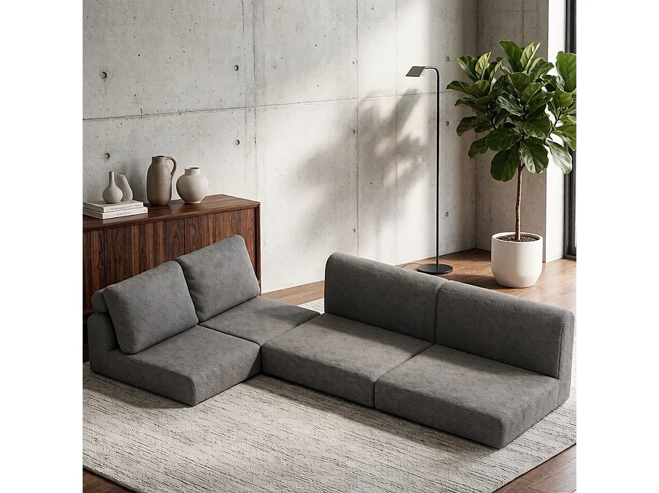 Canapé convertible 2 places 3-1 en flanelle gris - Pour salon et chambre