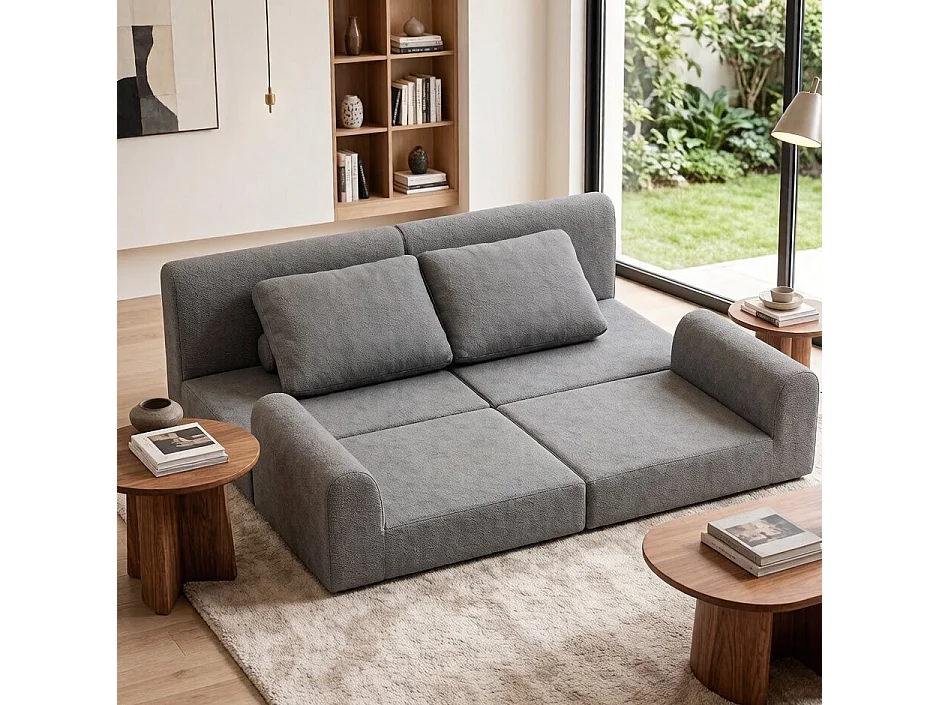 Canapé convertible 2 places 3-1 en flanelle gris - Pour salon et chambre