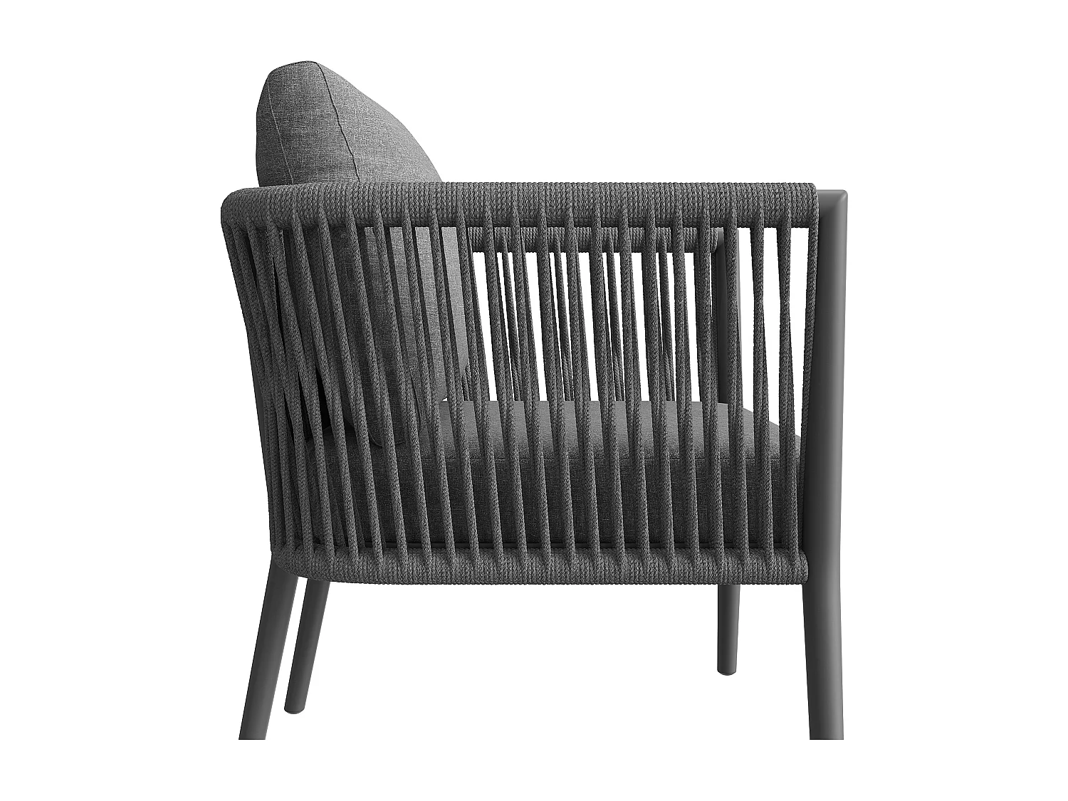 Salon de jardin modulable 6 places avec canapé, fauteuil, tables basses gigognes, coussins - Gris