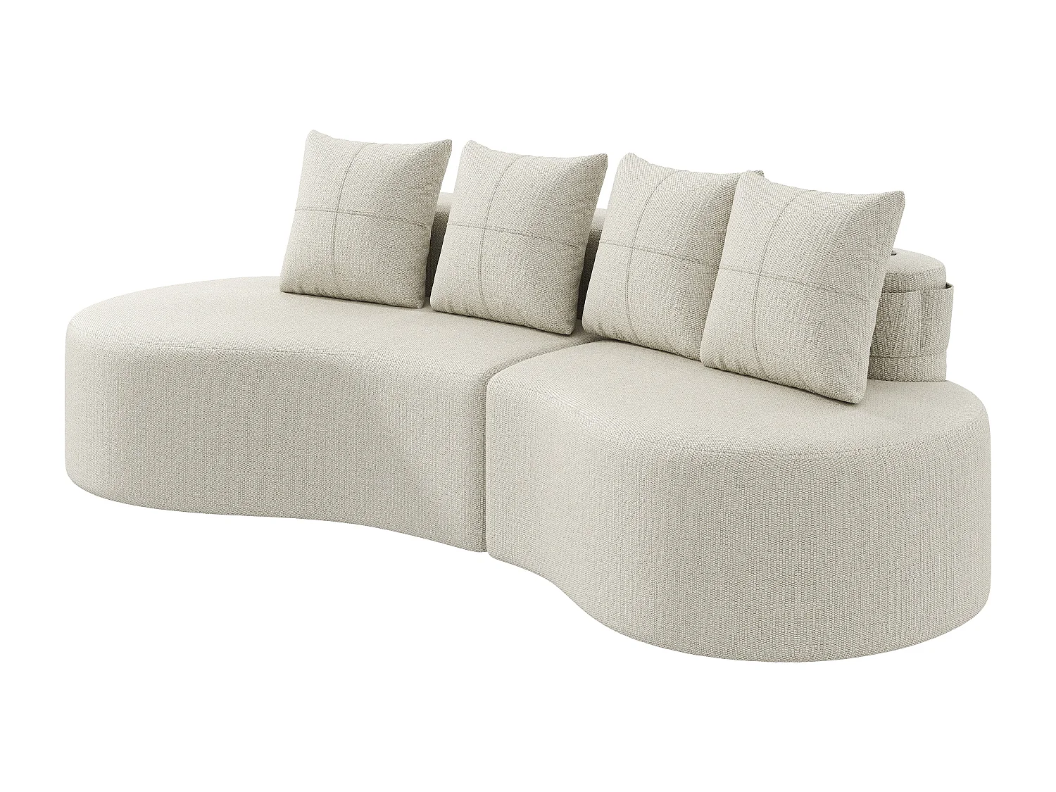 Canapé 3 places en lin avec 4 coussins, porte-gobelet et poche latérale - Beige