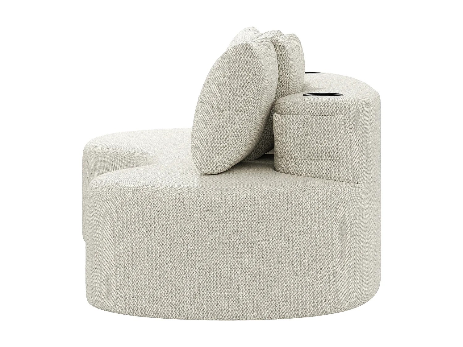 Canapé 3 places en lin avec 4 coussins, porte-gobelet et poche latérale - Beige