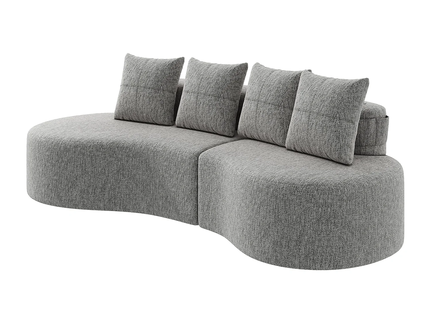 Canapé 3 places en lin avec 4 coussins, porte-gobelet et poche latérale - Gris clair