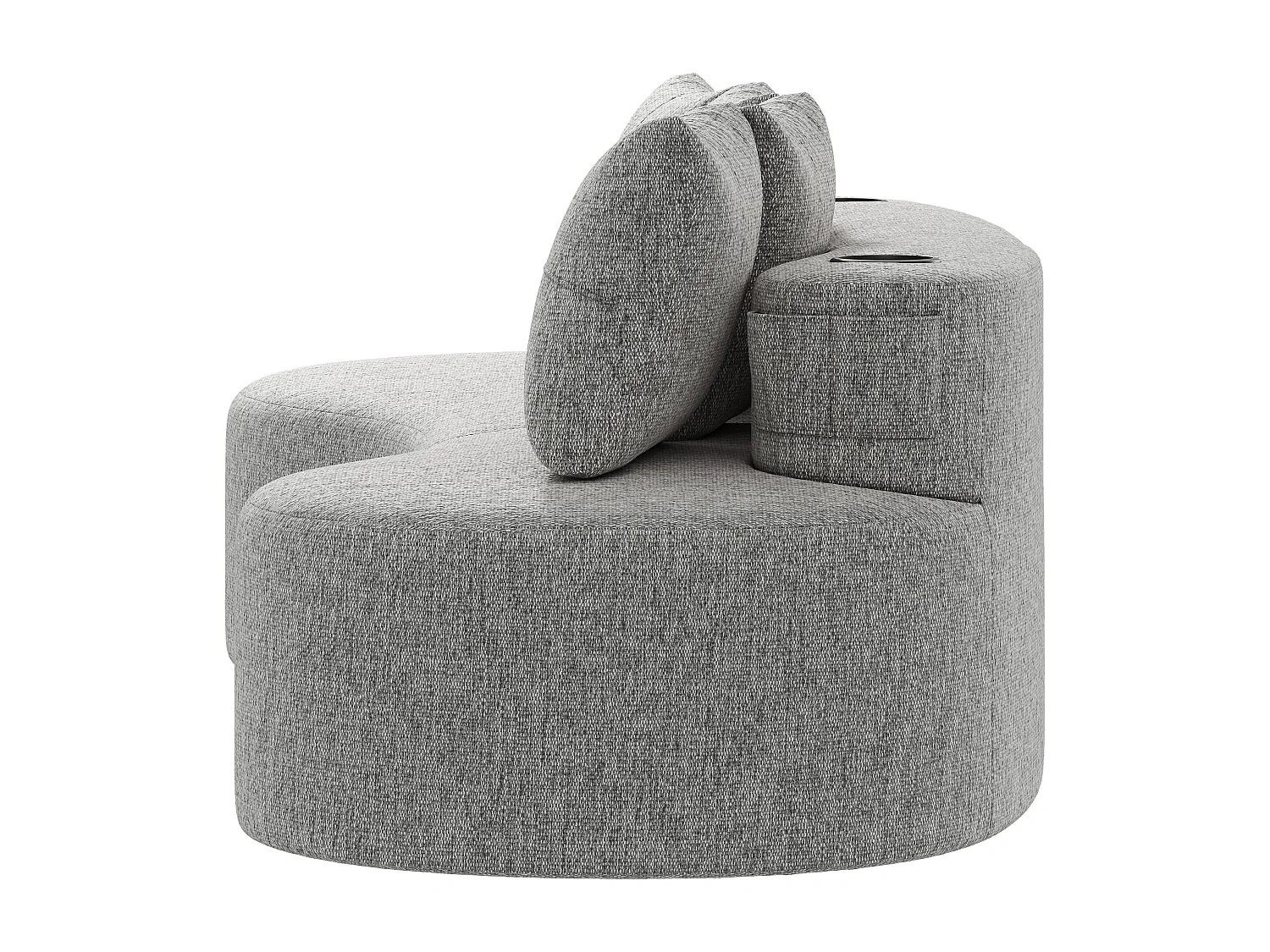 Canapé 3 places en lin avec 4 coussins, porte-gobelet et poche latérale - Gris clair