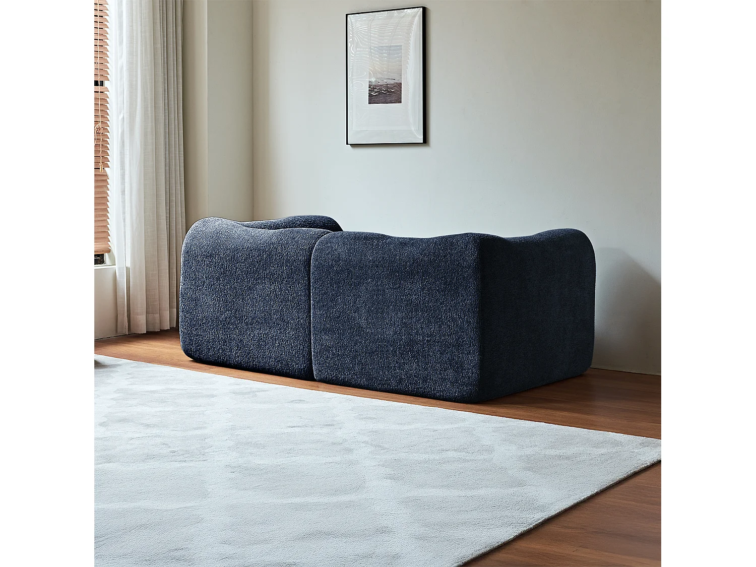 2-zitsbank van blauw fluweel met kussens - Voor woonkamer, kantoor of appartement