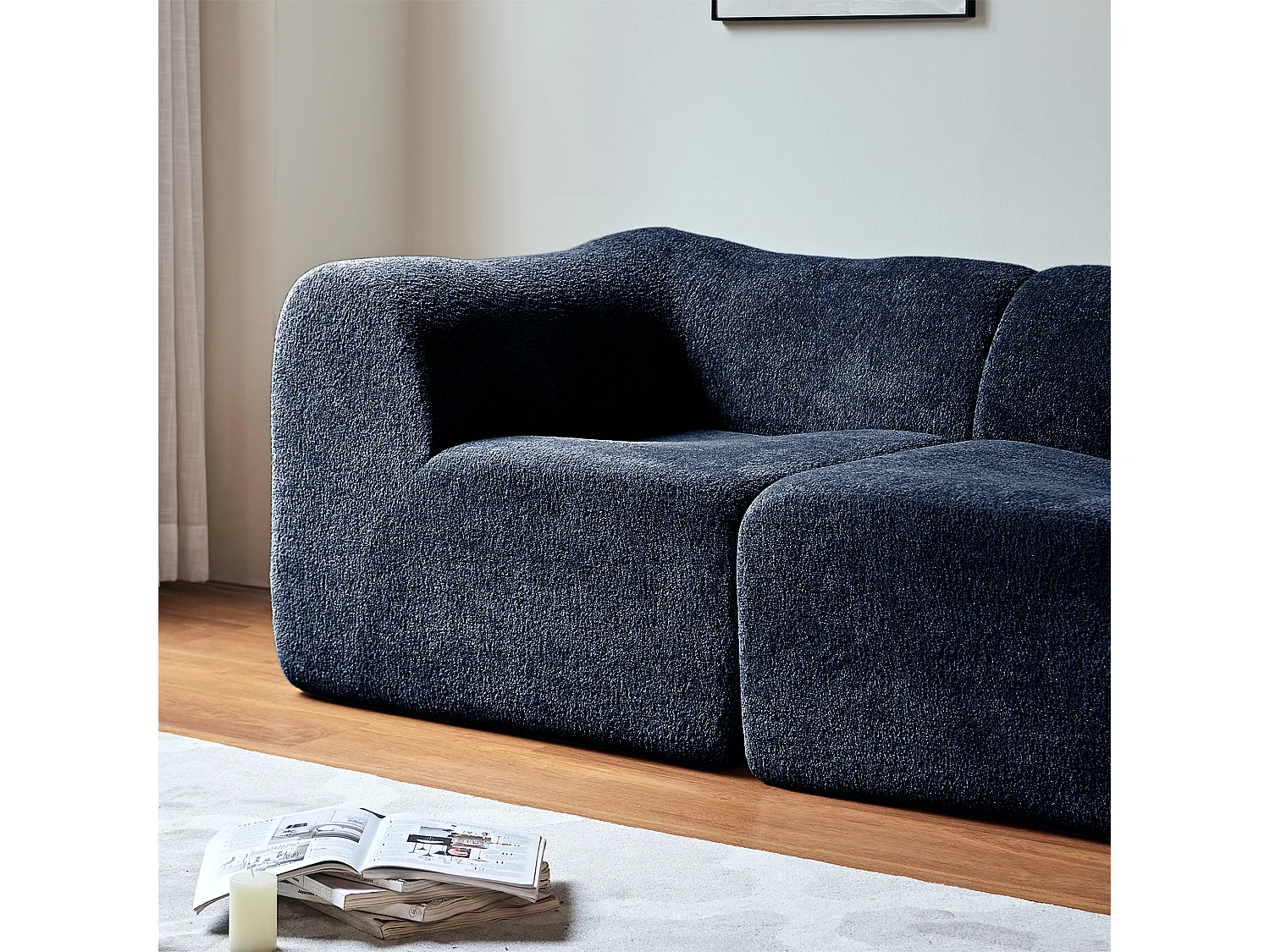 2-zitsbank van blauw fluweel met kussens - Voor woonkamer, kantoor of appartement