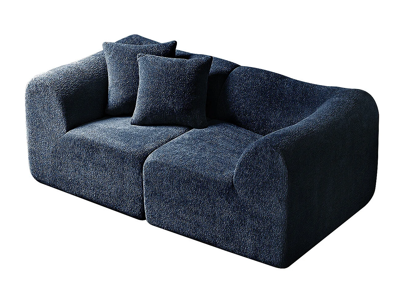 Canapé 2 places velours bleu avec coussins - Pour salon, bureau ou l'appartement