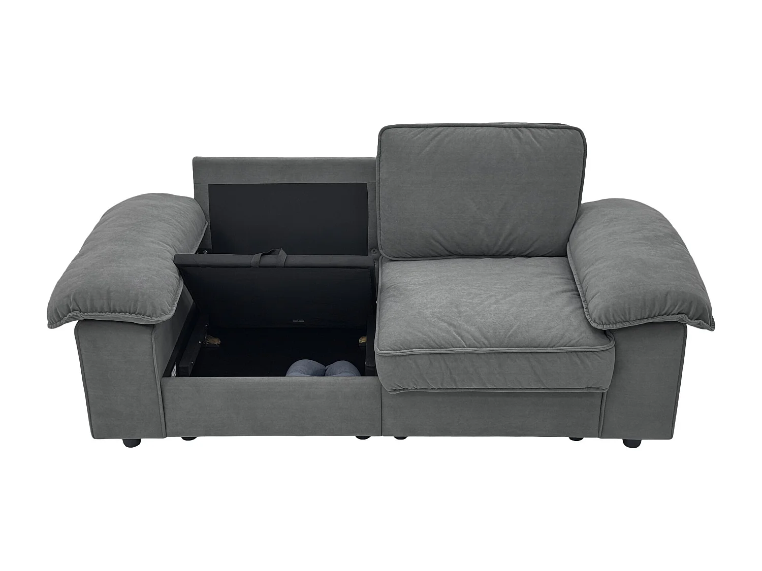 Canapé 2 places en tissu gris avec coffre de rangement - Structure en bois