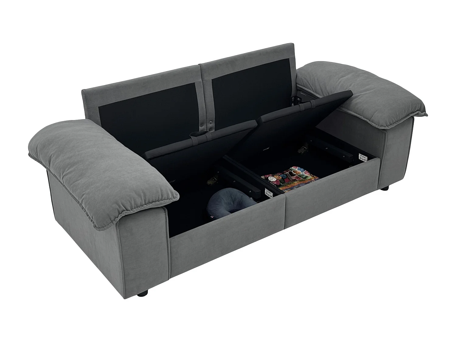 Canapé 2 places en tissu gris avec coffre de rangement - Structure en bois