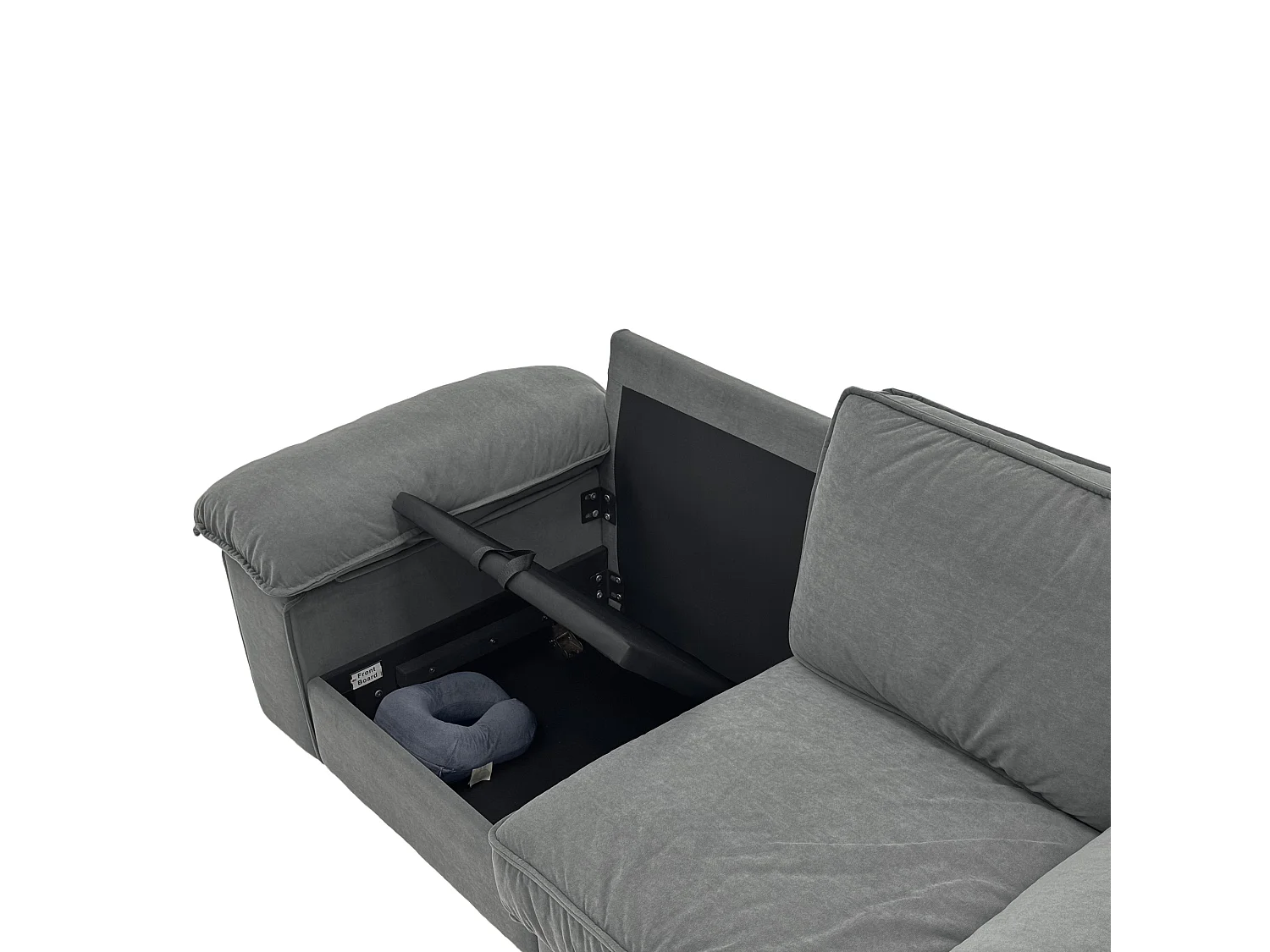 Canapé 2 places en tissu gris avec coffre de rangement - Structure en bois