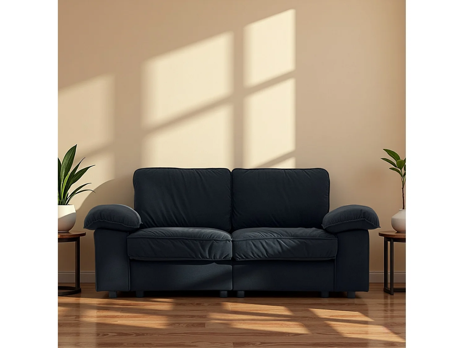 Canapé 2 places en tissu noir avec coffre de rangement - Structure en bois