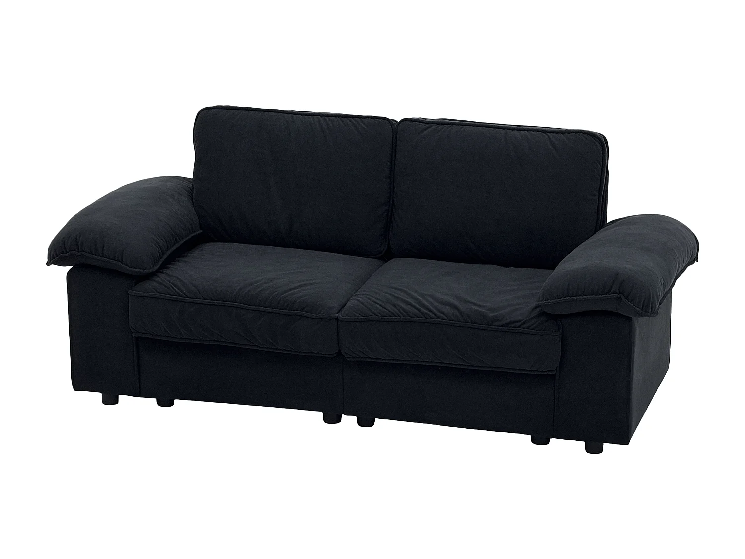 Canapé 2 places en tissu noir avec coffre de rangement - Structure en bois