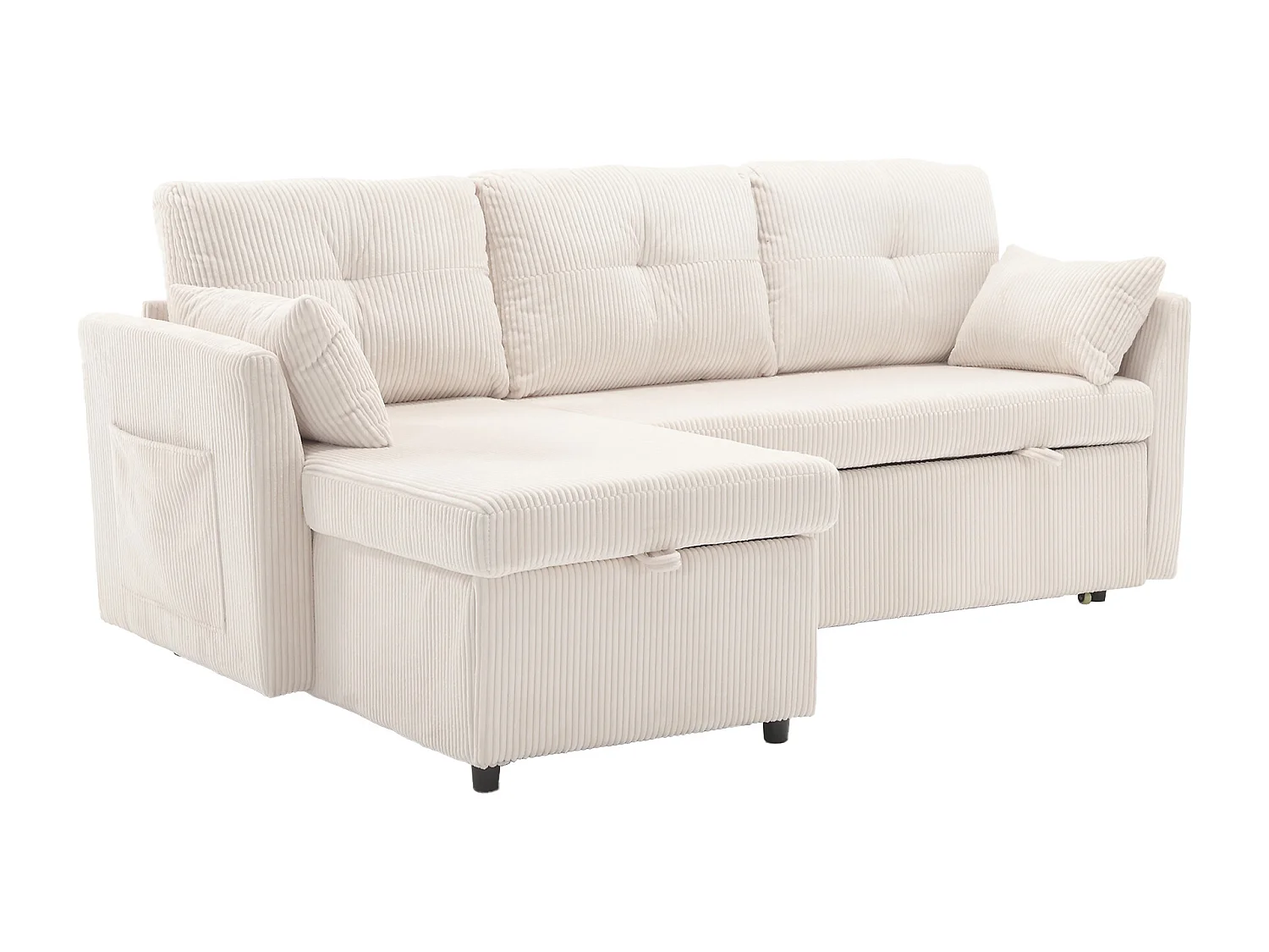 Canapé d'angle convertible 3 places avec rangements - Velours côtelé beige