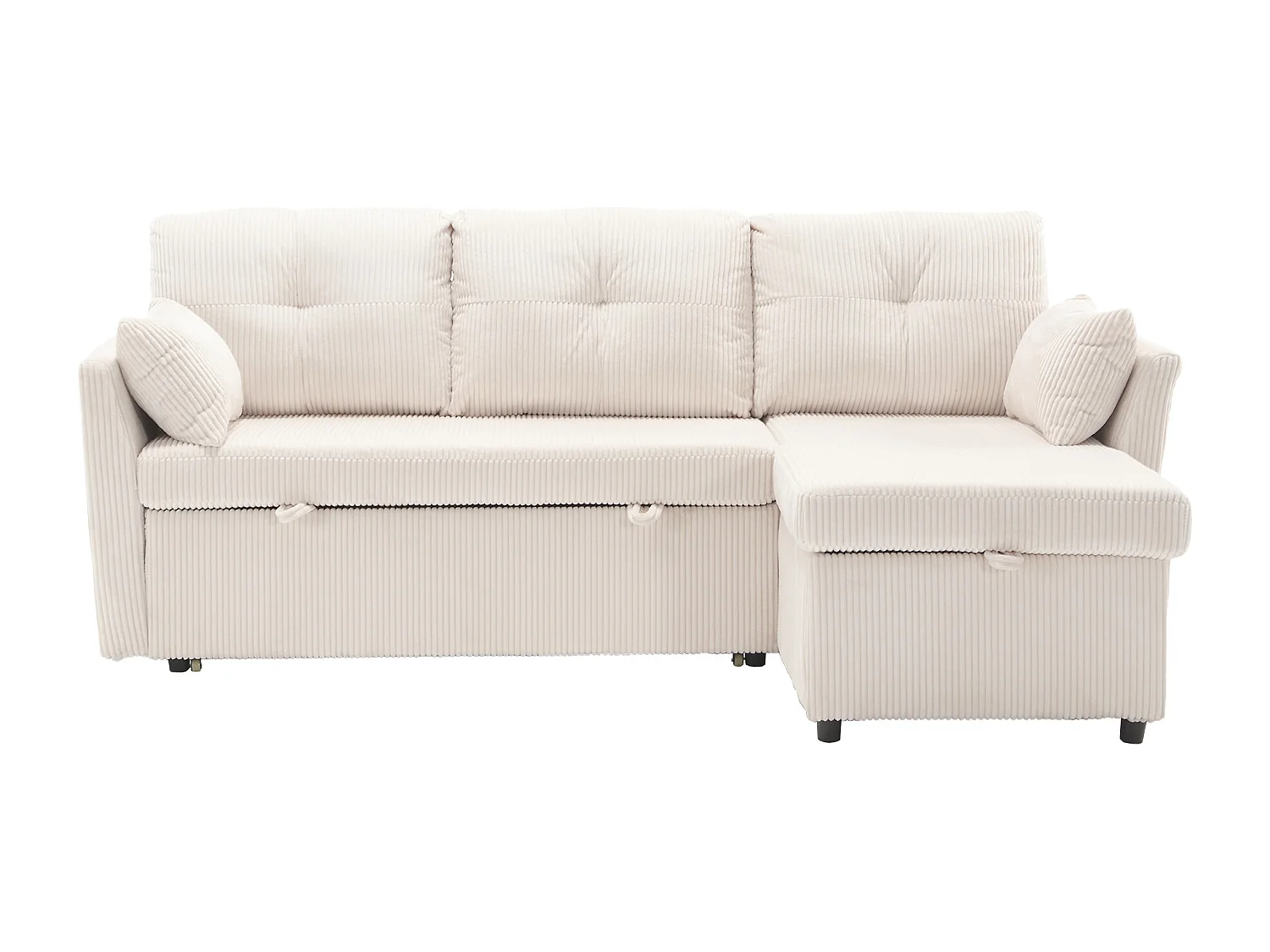 Canapé d'angle convertible 3 places avec rangements - Velours côtelé beige