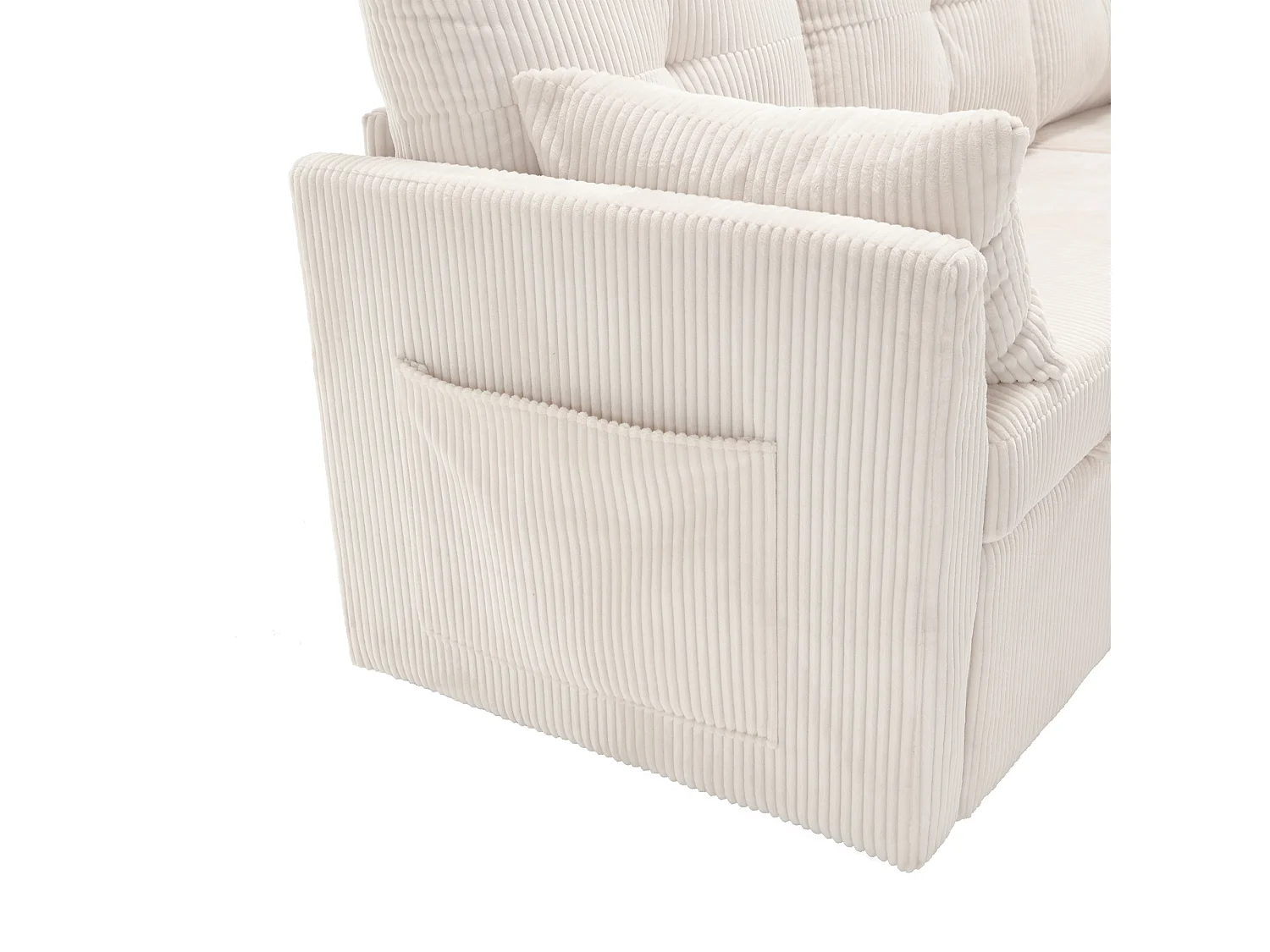 Canapé d'angle convertible 3 places avec rangements - Velours côtelé beige