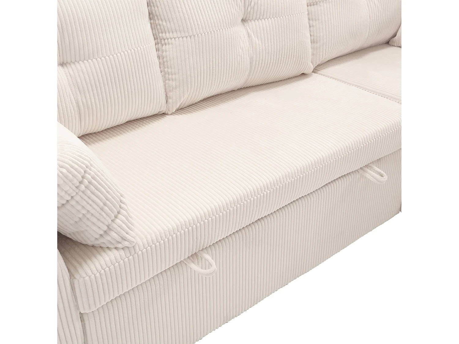 Canapé d'angle convertible 3 places avec rangements - Velours côtelé beige