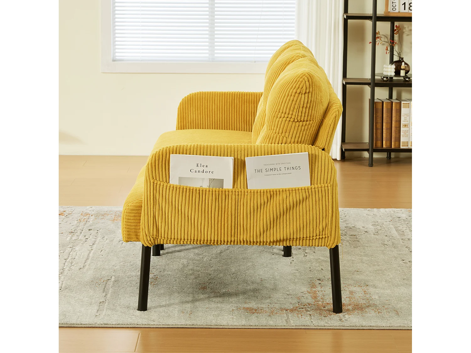 Canapé 3 places en velours côtelé jaune - Pieds en métal