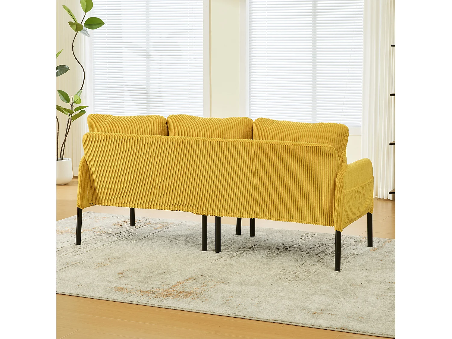 Canapé 3 places en velours côtelé jaune - Pieds en métal