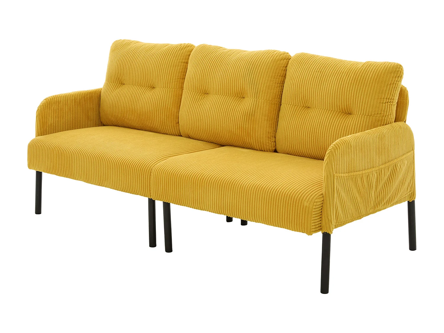 Canapé 3 places en velours côtelé jaune - Pieds en métal