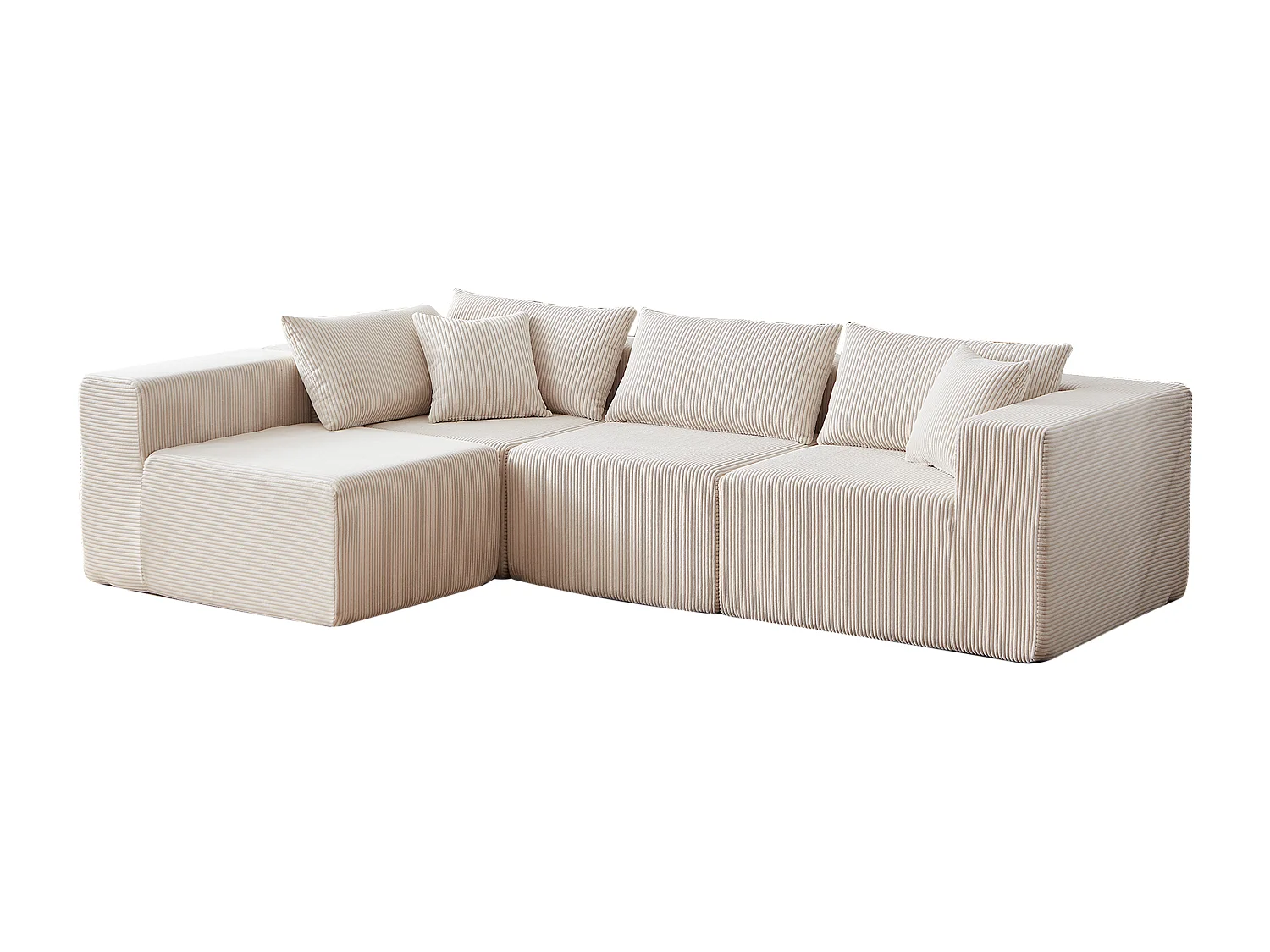 Canapé d'angle modulable 4 places en velours côtelé beige - 4 pièces