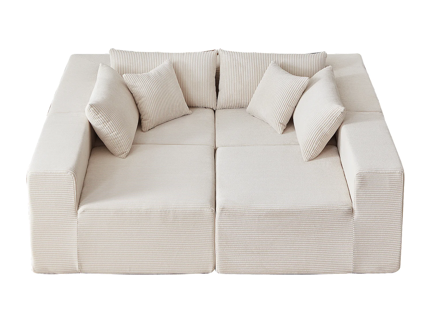 Canapé d'angle modulable 4 places en velours côtelé beige - 4 pièces