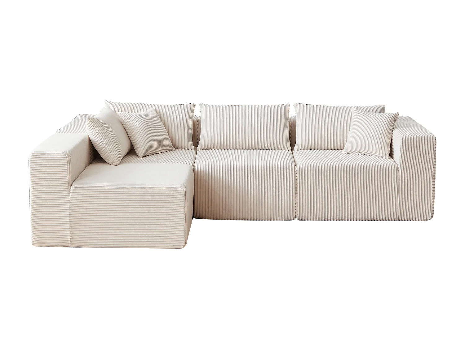 Canapé d'angle modulable 4 places en velours côtelé beige - 4 pièces