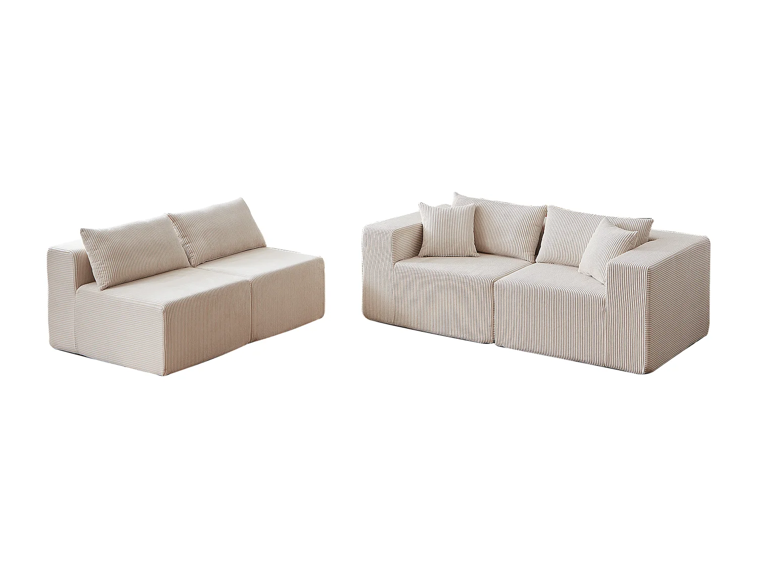 Canapé d'angle modulable 4 places en velours côtelé beige - 4 pièces