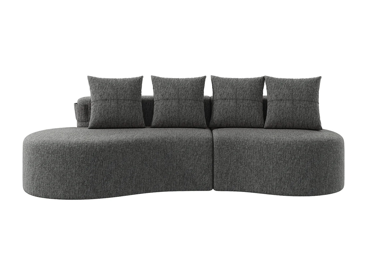 Canapé 3 places en lin avec 4 coussins, porte-gobelet et poche latérale - Gris foncé