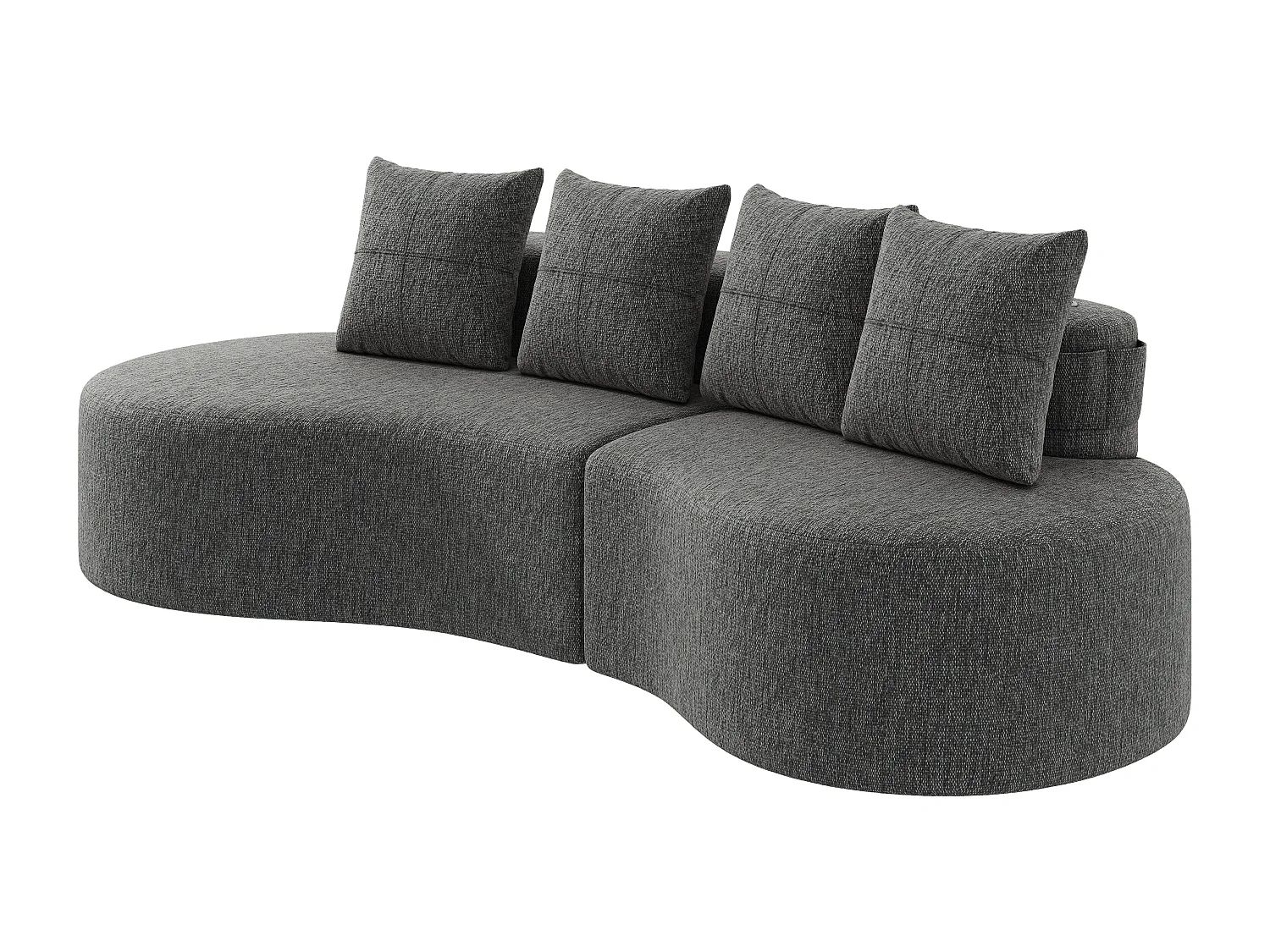 Canapé 3 places en lin avec 4 coussins, porte-gobelet et poche latérale - Gris foncé