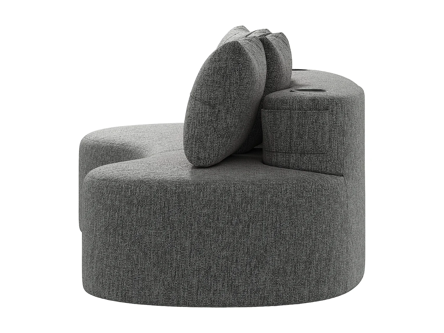 Canapé 3 places en lin avec 4 coussins, porte-gobelet et poche latérale - Gris foncé